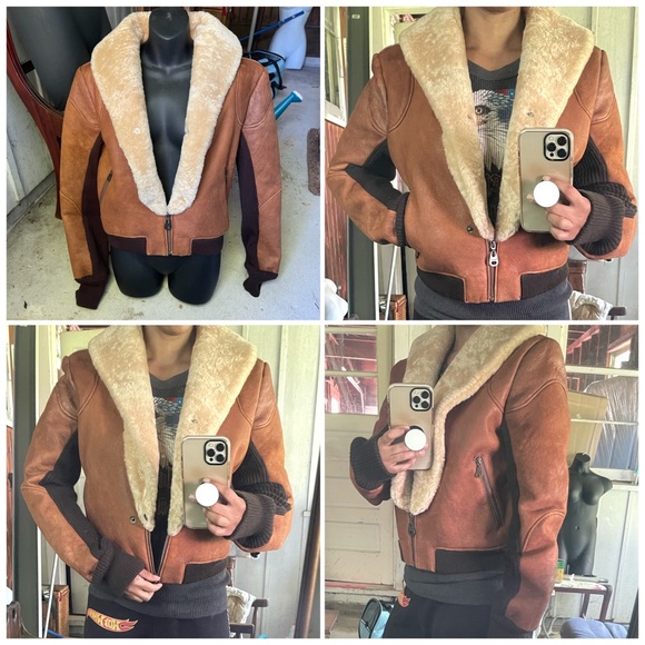🚫SOLD🚫Doma Shearling Leather Jacket Coat Bomber - Picture 7 of 14